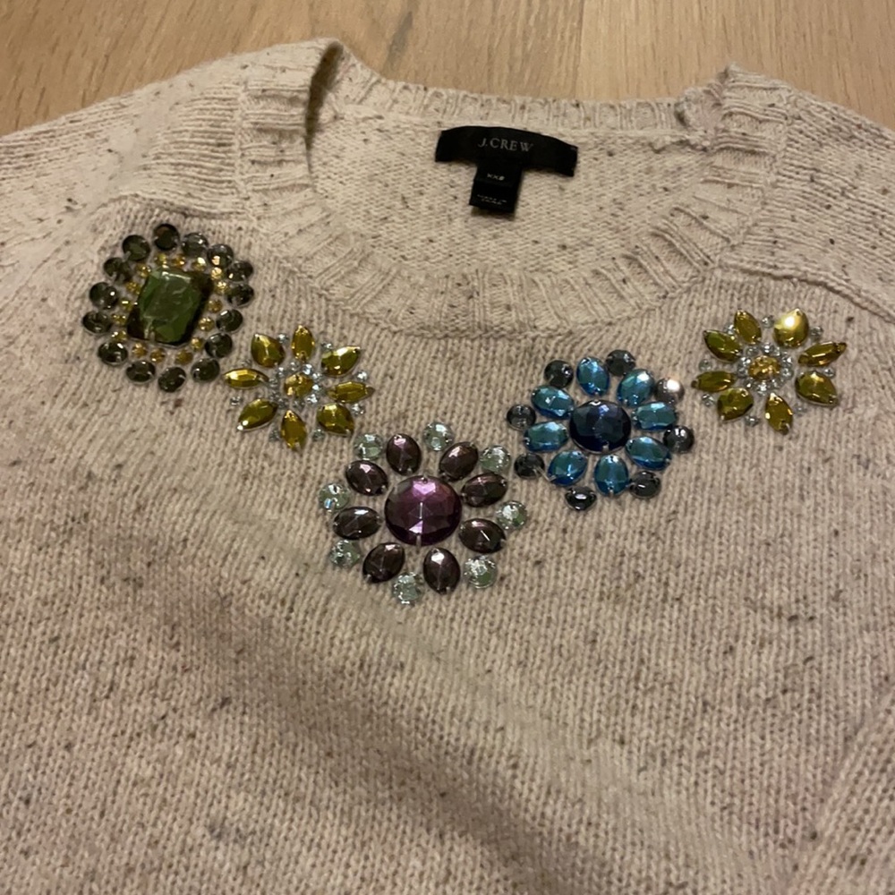 Jcrew women jeweled neck wool sweater XXS - Picture 2 of 4
